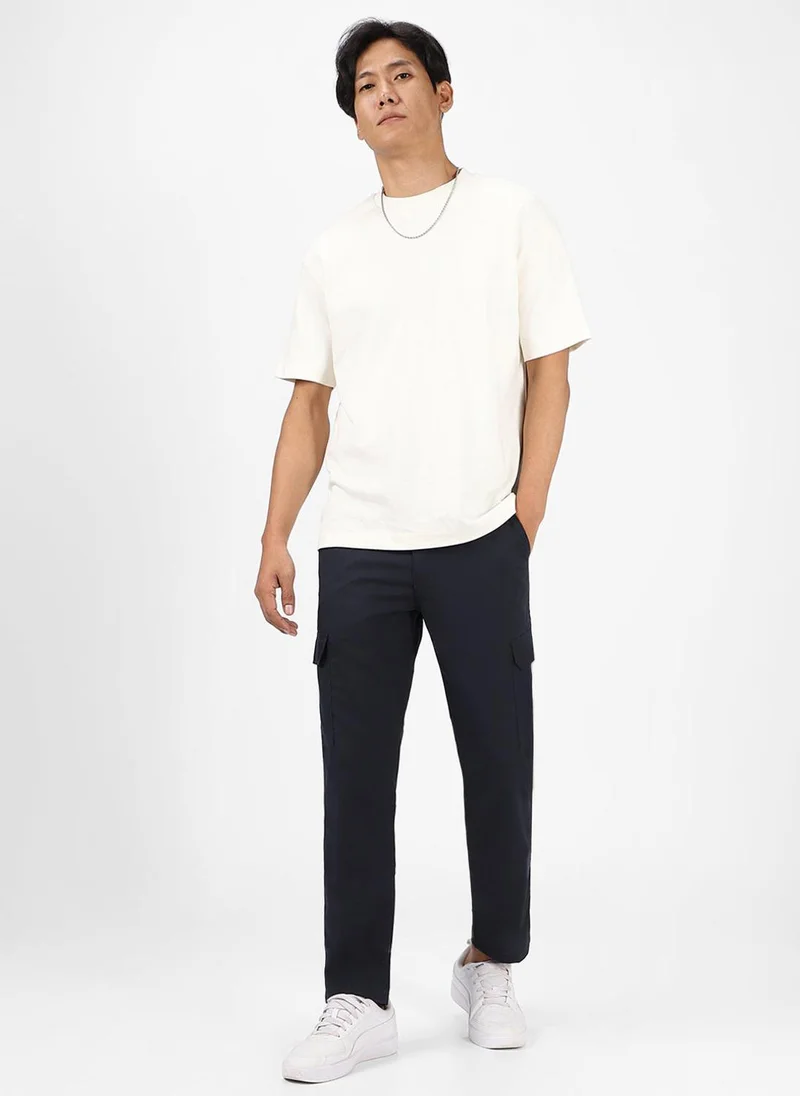 Urbano Fashion  Urbano Fashion Men's Navy Blue Regular Fit Solid Cargo Chino Pant With 6 Pockets for Men | Best Price UAE